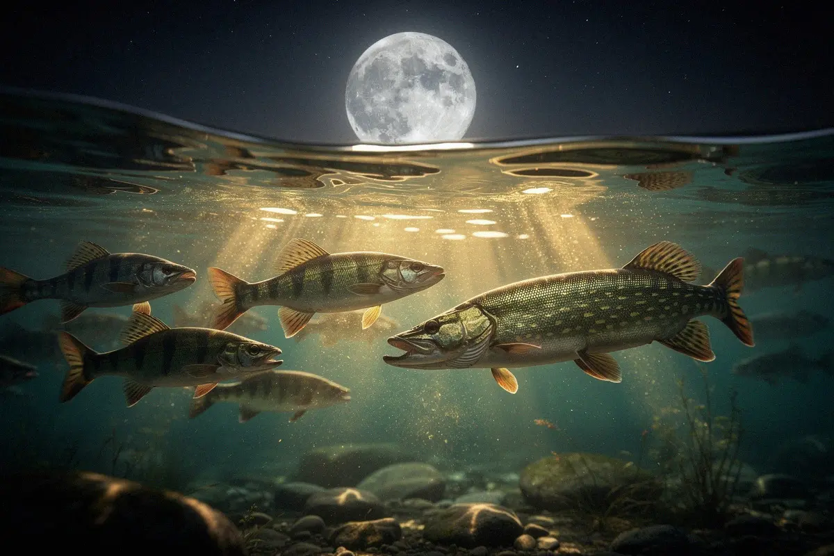 poissons actifs sous la pleine lune - vue sous-marine